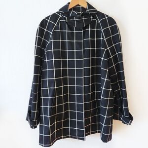 Lauren Ralph Lauren Black White Window Pane Coat Jacket Hidden Buttons Sz L
